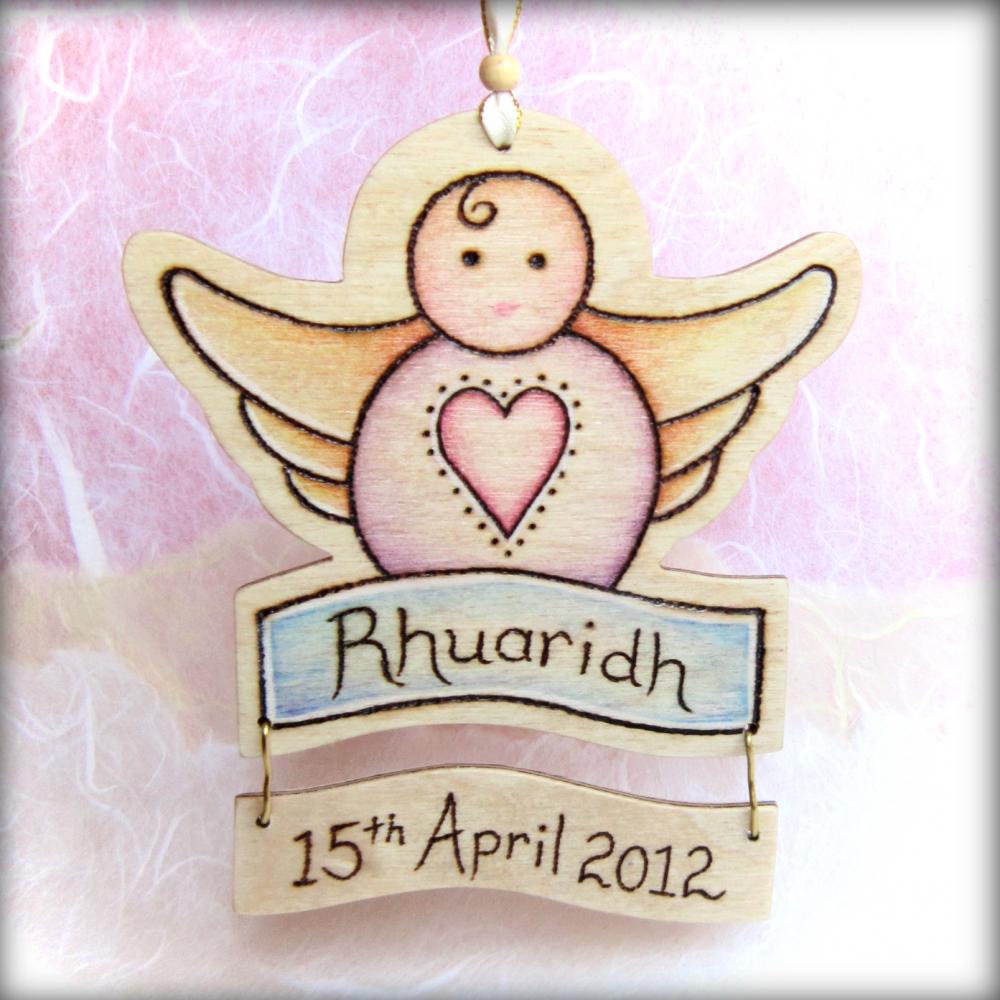 Sweet Cherub - Wooden Delight - Personalised With Name And Date